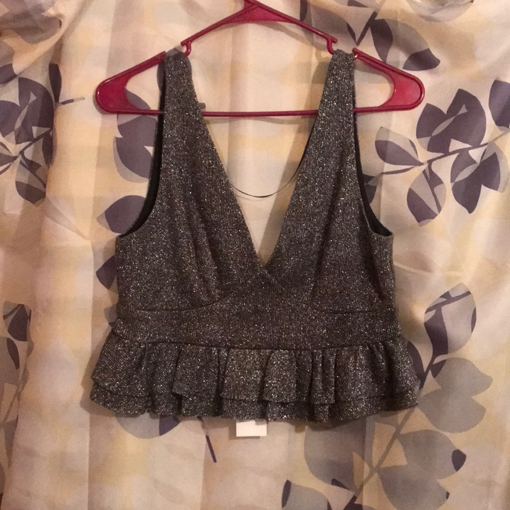 Grey crop top with silver sparkle
